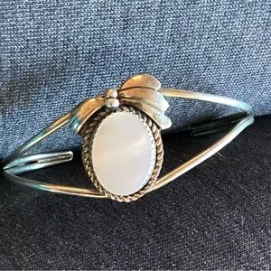 Bracelet Native American made NOT sterling silver.  copper twist decoration.